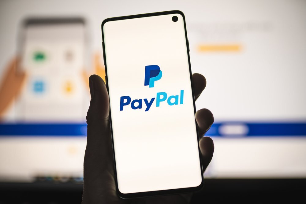 Paypal logo on the phone.