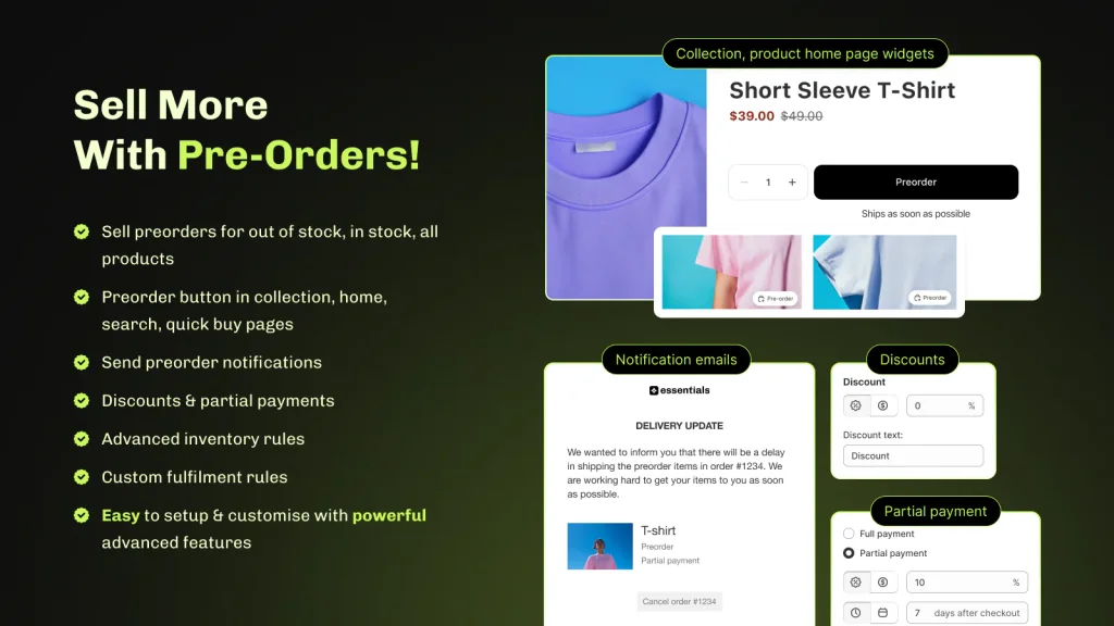 Sell more with Essential Preorder back in stock Shopify app.